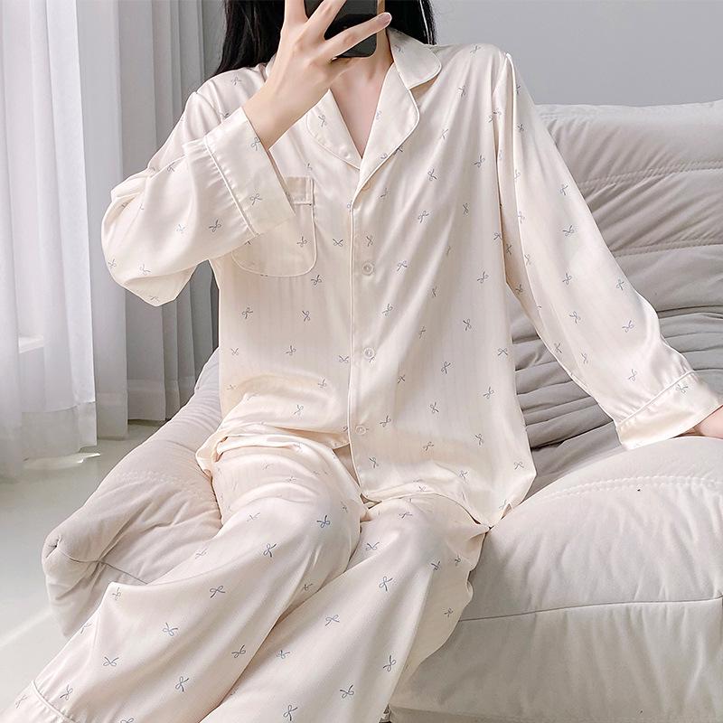 Women's Autumn/Winter Ice Silk Cartoon Pajamas, Korean-Style Sweetheart Set - Long Sleeve & Pants