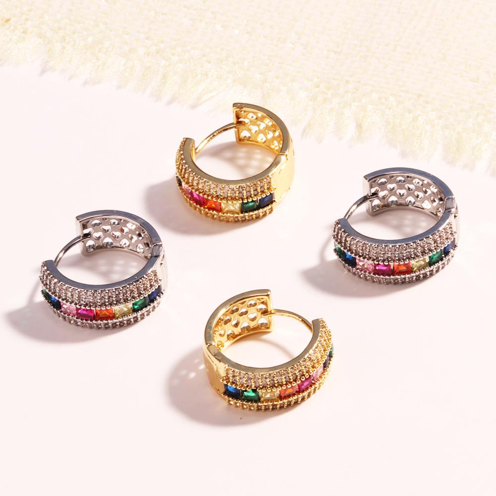New Luxury Elegant Chunky Round Rainbow Zirconia Hoop Earrings for Women Multicolored CZ Stones Ear Fashion Party Jewelry Gifts