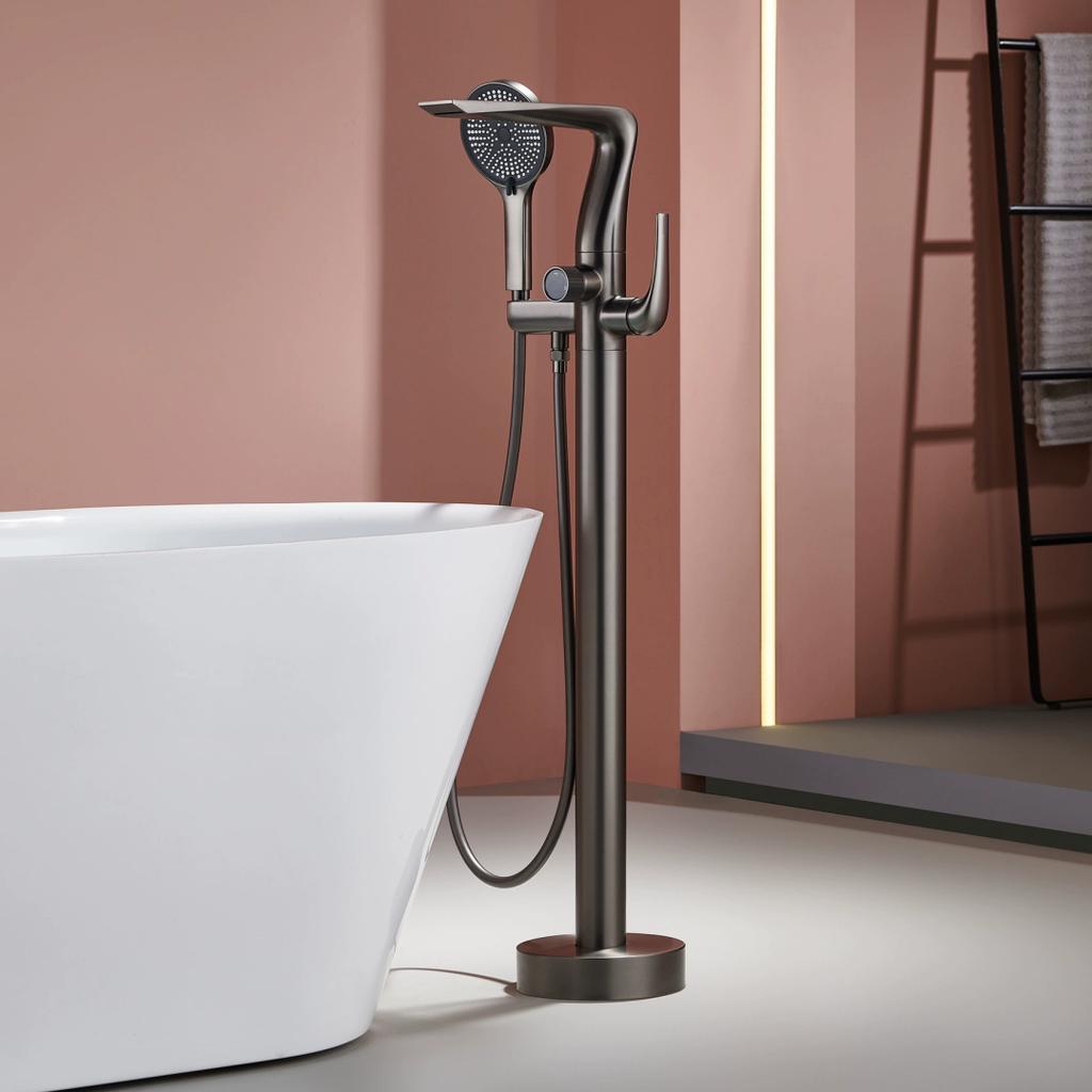 Rose Gold Bathtub Faucet Set Brushed Gold Floor Standing Bathtub Mixer Black Bathtub Faucet Rotation Spout with Handshower Head