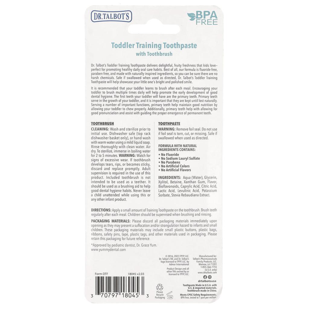 Dr. Talbot's Pasta do zębów do ćwiczeń szczotkowania dla maluchów, szczoteczka do zębów w zestawie, wiek 6+, Tutti Frutti, zestaw 2 szt.