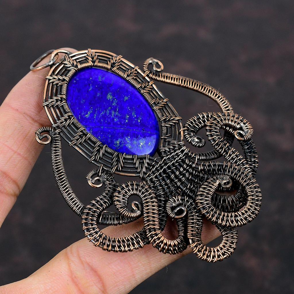 Lapis Lazuli Pendant Copper Wire Wrapped Pendant Natural Gemstone Pendant Handmade Jewelry Octopus Pendant For Gift Copper Wire Wrap Jewelry