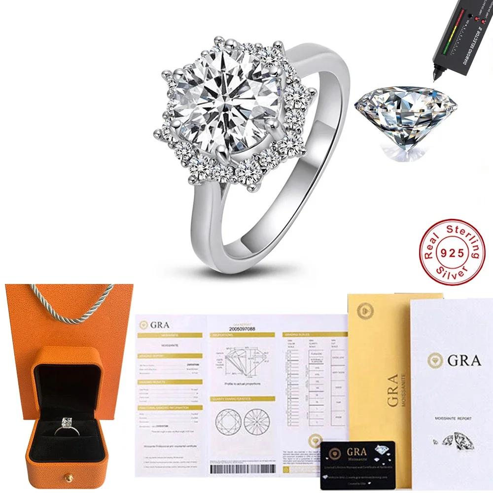 

Cbtb Fashion Round big flower Ring 3ct D Color Moissanite Silver 925 Wedding Jewelry 10.5&3ct D color