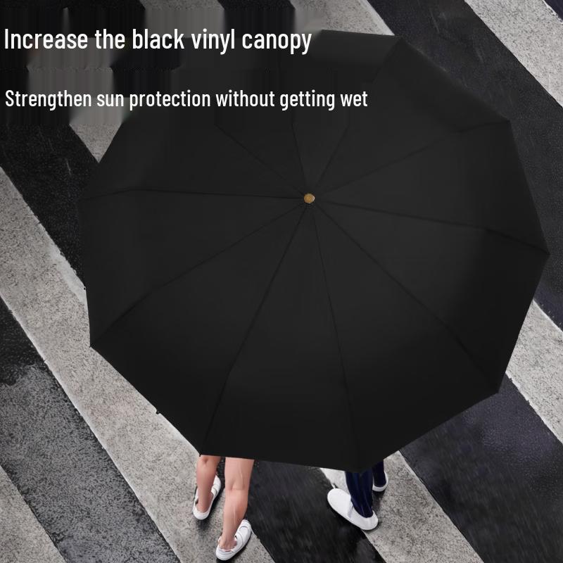 Sanhe 10-Rib Automatic Folding Umbrella with Wooden Curved Handle