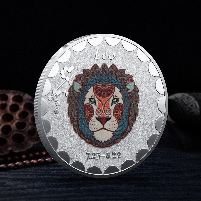 Twelve Constellation Commemorative Coins, European and American, Sun and Moon Gods, Lucky, Colorful, Constellation Enthusiasts, Collected Silver Coins