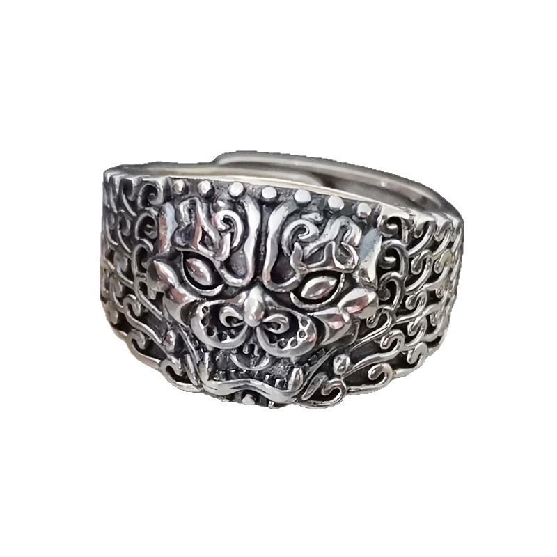Pixiu Prosperity Thai Silver Ring - Ancient Style Retro Men's Open Taotie Design