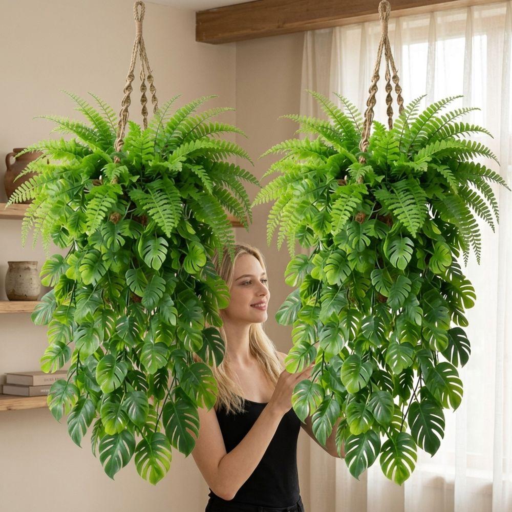 Plastic Artificial Hanging Monstera Vine UV Resistant Trailing Greenery Vine  Balcony