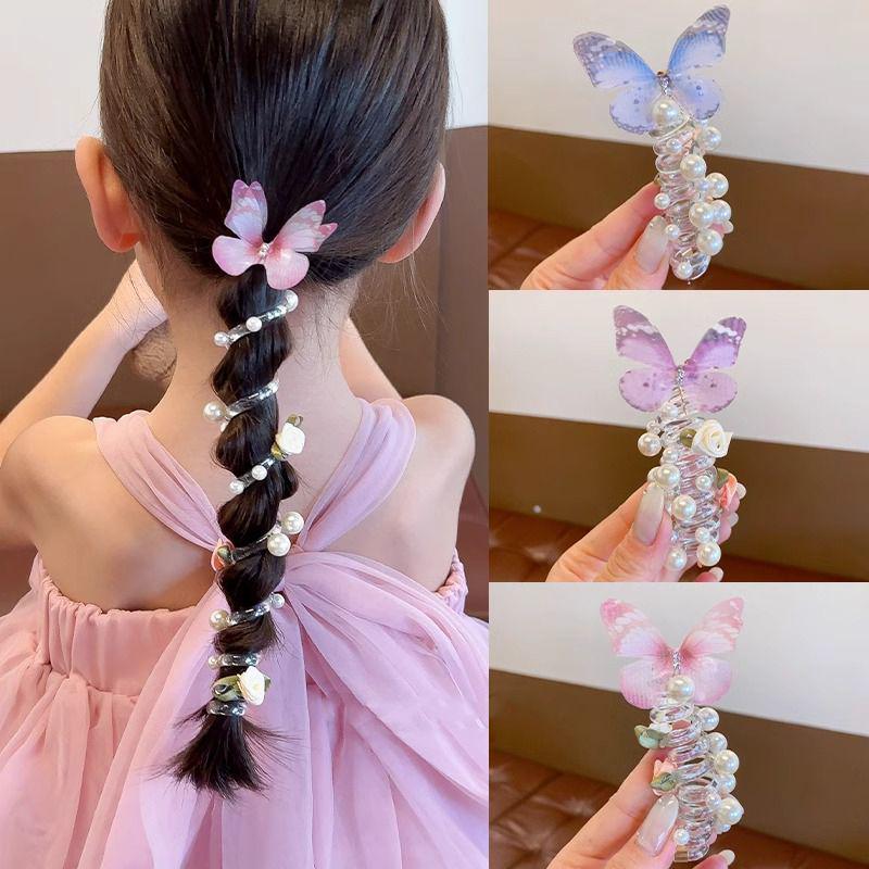 Sweet Butterfly Rose Hair Tie for Girls - Telephone Cord Design