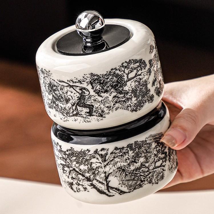Ceramic Retro Toothpick & Cotton Swab Holder - High-End Home Decor Jar