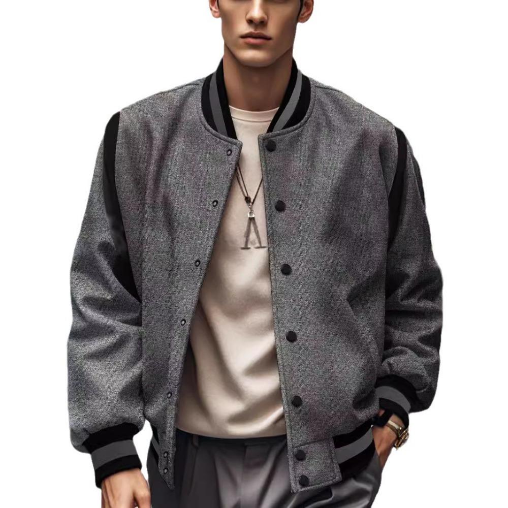 2025 European and American Men's Trendy Autumn and Winter Patchwork Buttoned Baseball Jacket Cardigan Coat