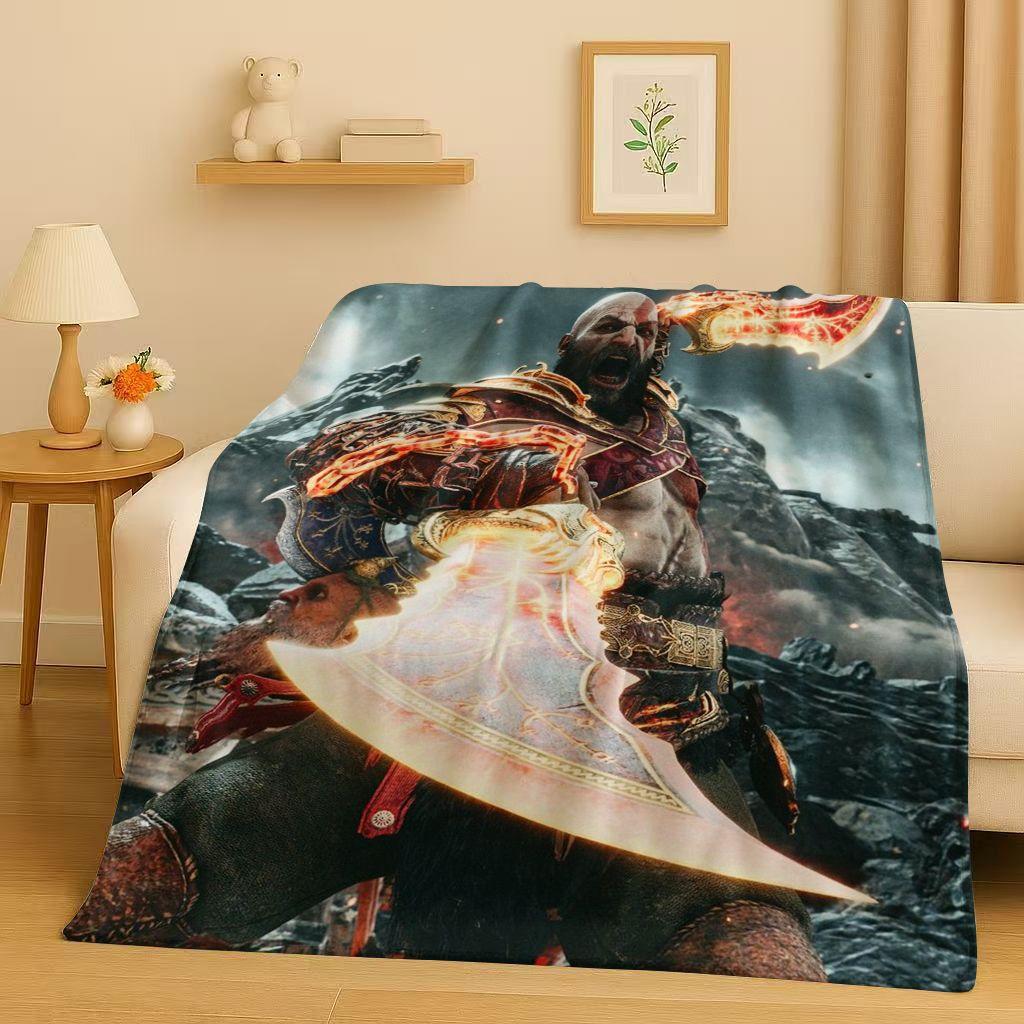 3D Kratos God of War Games Cartoon Gamer Flannel Blanket,Ultra Soft Warm Plush Throw for Home Bedroom Bed Sofa Cover Picnic Kids