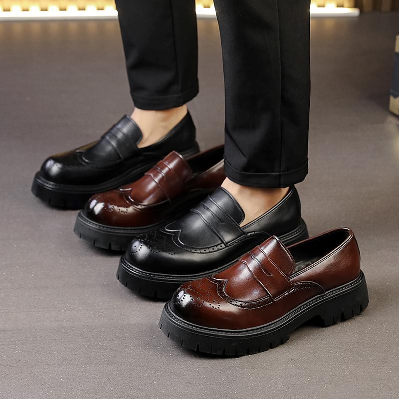 Classic Men Loafers Black and Brown Men One-foot Comfortable Thick-soled Anti-slip High-end Leather Shoes Size 38-46 Men Shoes