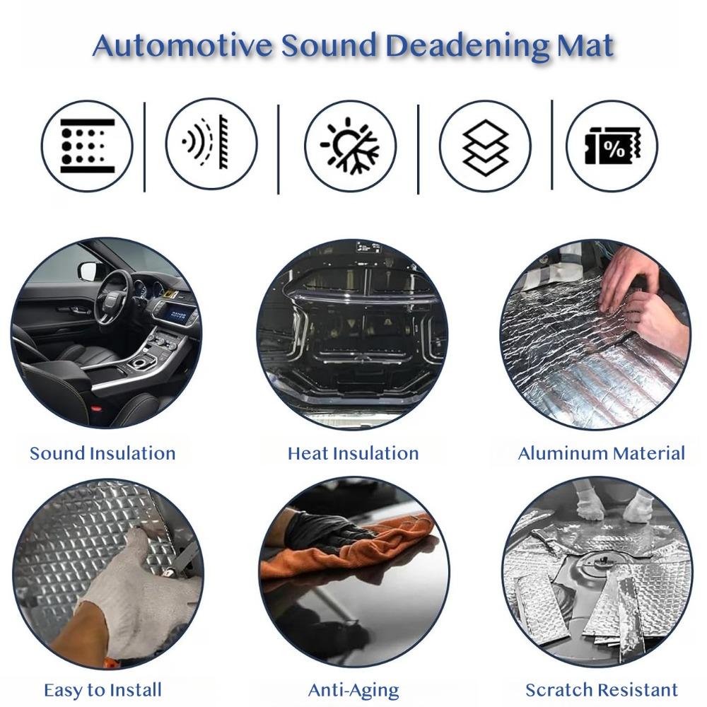 10PCS 10mm Car Sound Deadening Mat Aluminum Foil Heat Insulation Soundproof Foam Noise Reduction Pad for Car Door Roof Hood