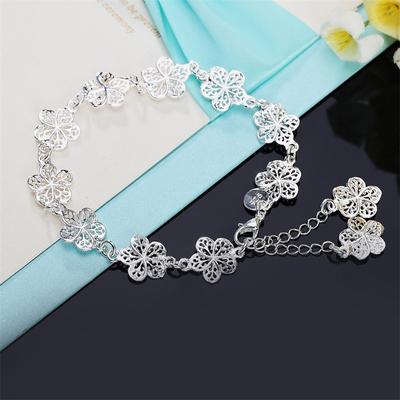 Pulseira de prata esterlina 925 para casamento, lindas flores para mulheres, joias clássicas de alta qualidade, atacado, 20cm