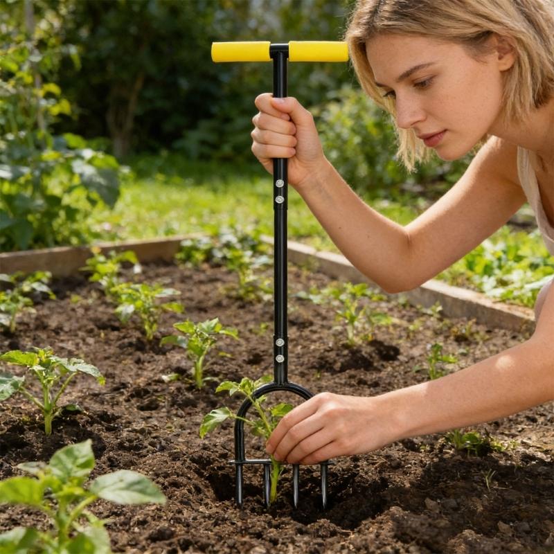 4-Zinken Gartenschaufel aus Karbonstahl zum Auflockern und Belüften des Bodens mit ergonomischem Griff