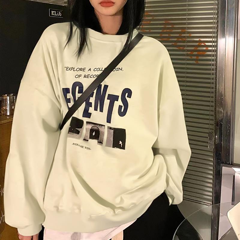 Padded Loose Casual Sweater Female Fall and Winter Jacket Ancient Round Neck Long-sleeved Bottoming Shirt Tops Fashion Retro Versatile Sweatshirt