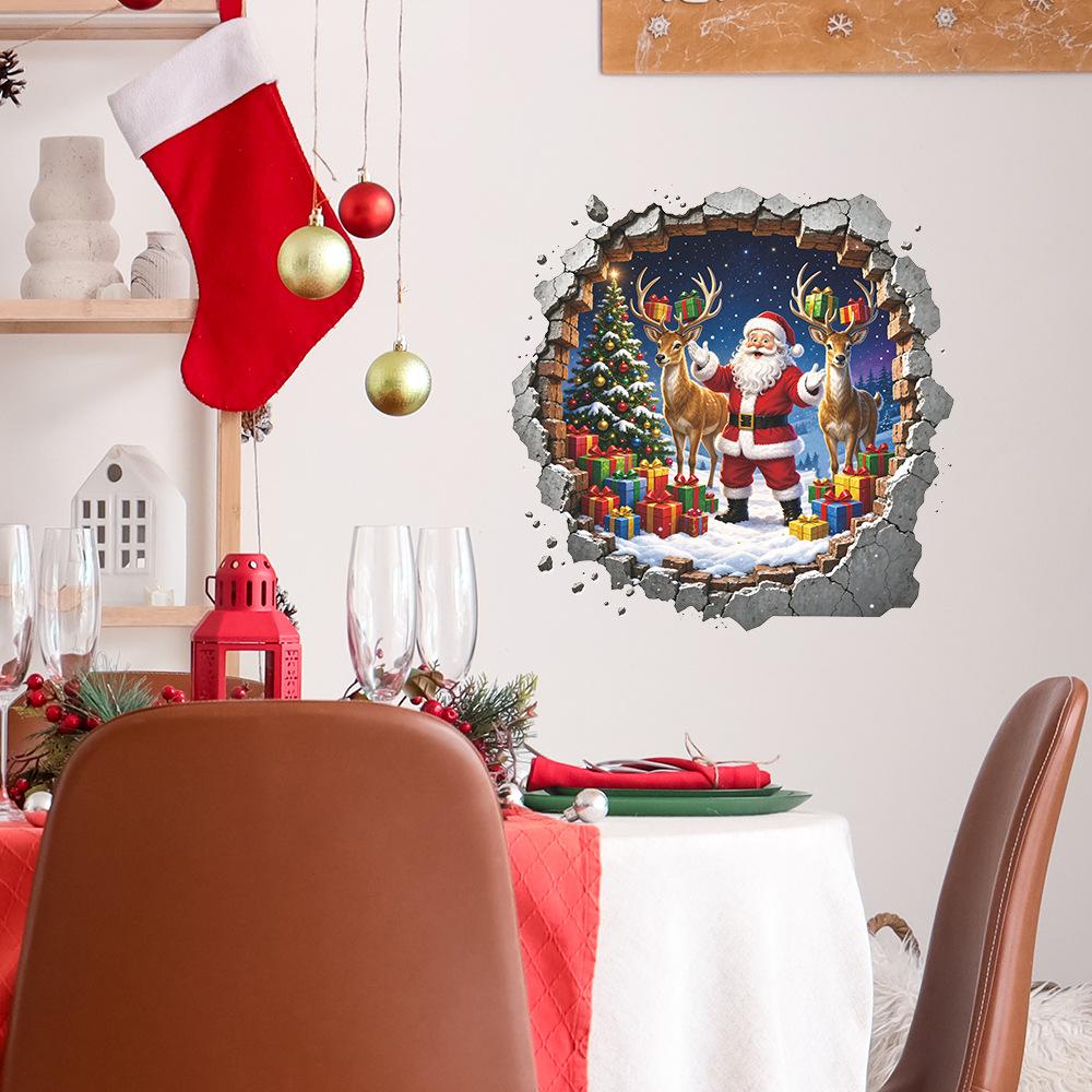 Santa Claus Reindeer Christmas Tree Gifts Living Room Entrance Decoration Wall Stickers