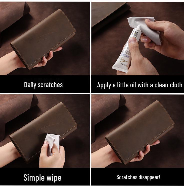 Herren Crazy Horse Leder Dreifach-Geldbörse - Großes Fassungsvermögen Retro Clutch