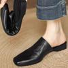 Women's Mules Outer Wear Woman Square Closed Toe Slippers Cowhide Lazier Flats Genuine Leather Simple Style Soft Mule Flat Shoes