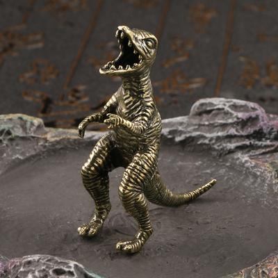 Статуетка з суцільної латуні стародавньої тварини тиранозавра рекса, прикраса для автомобіля, ремесло, аксесуари для домашнього декору, ретро латунна мініатюра динозавра F