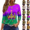 חולצות נשים שרוול 3/4 הדפס פרחוני אופנה וינטג' קז'ואל רפויות עם צווארון עגול מידות גדולות