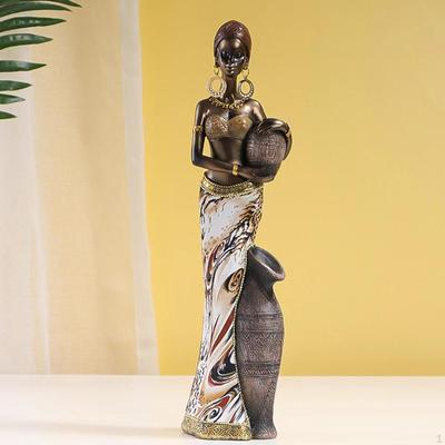Africká Tribal Lady Socha, Pryskyřice Ornament, Ručně malovaná dekorace do obývacího pokoje