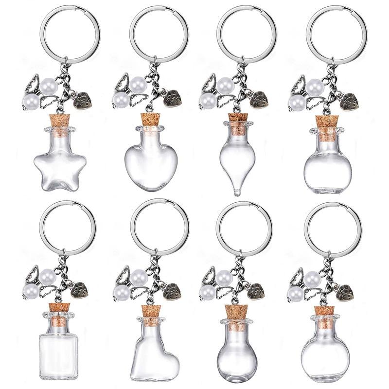 1 Stück Wunschflasche Transparent Schlüsselanhänger Anhänger Mini Glasflasche Herzförmiger Schlüsselanhänger Engels-Schlüsselanhänger