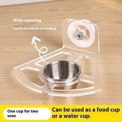 Bol Acrylique Inox pour Nourriture pour Oiseaux Suspendable Détachable avec Support Empêche la Dispersion Distributeur Conteneur Nourriture Perroquets