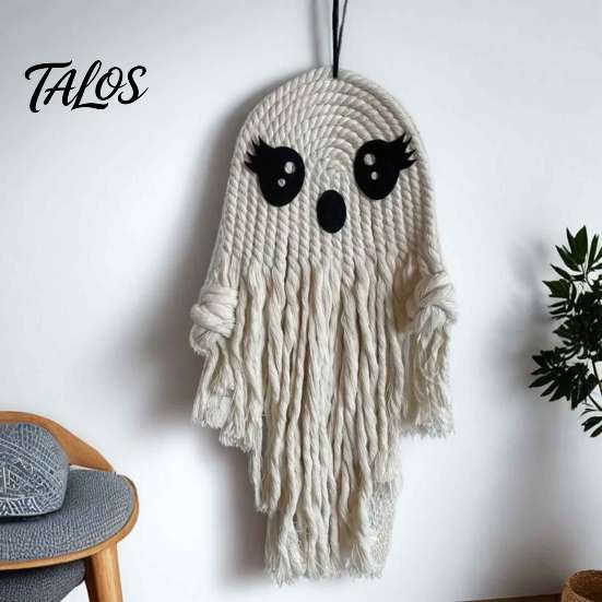 Living Room Wall Accents Handmade Cotton Rope Ghost Hanging Ornament for Halloween, Indoor Outdoor Halloween Pendent Front Door Window Yard