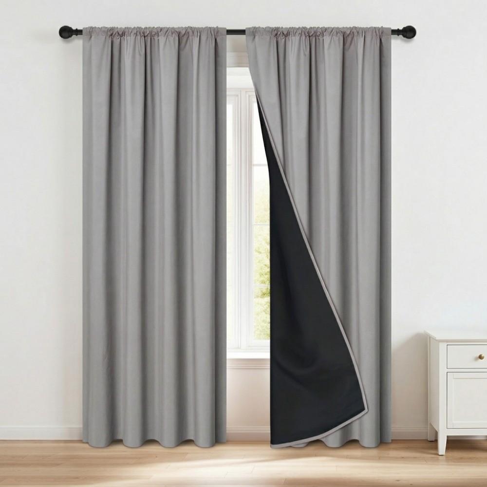 Coated Lining Blackout Curtain with Rod Pocket Curtains for Bedroom Window Curtain Kitchen
