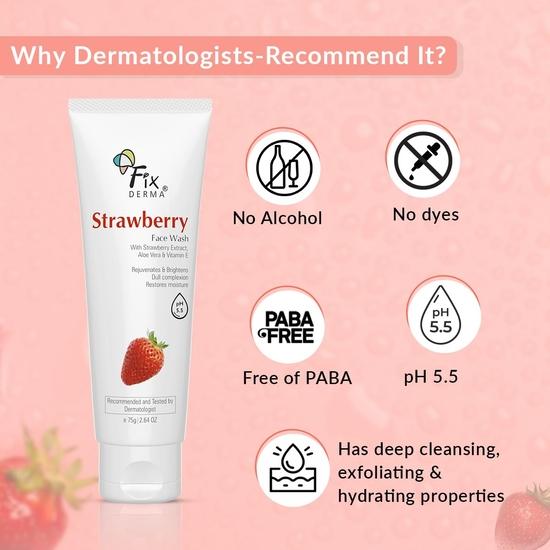 Fixderma Strawberry Face Wash with Vitamin E & Strawberry Extract,| Face Wash for Oily Skin (All Type Skin) | Face Wash for Women & Men - 75g