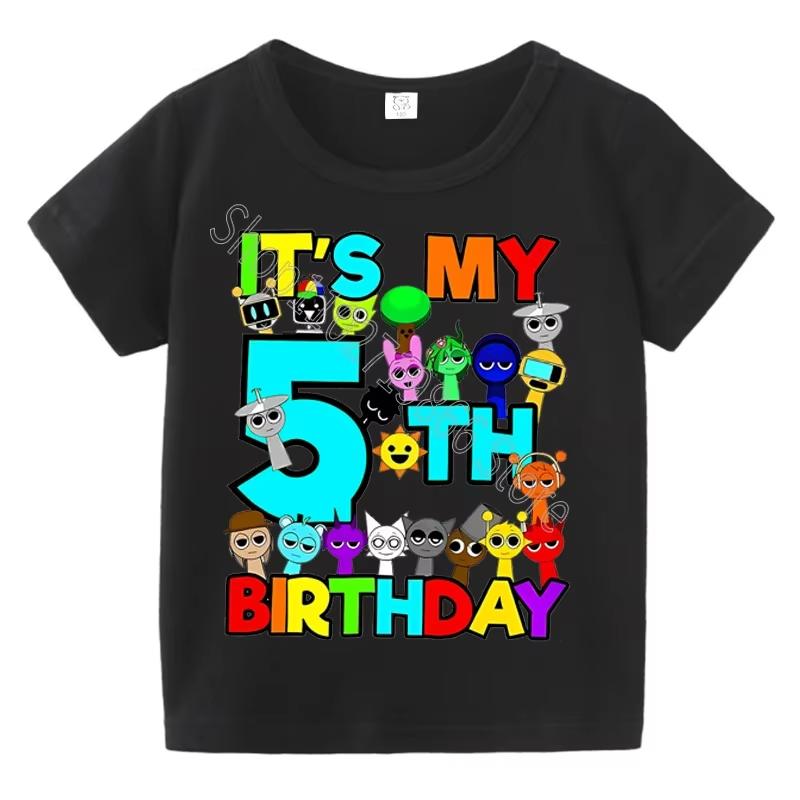 Kids Birthday Cute Cartoon Characters Graphic TShirt Soft Cotton Crew Neck Tee Casual Party Wear for Boys Girlstk0032