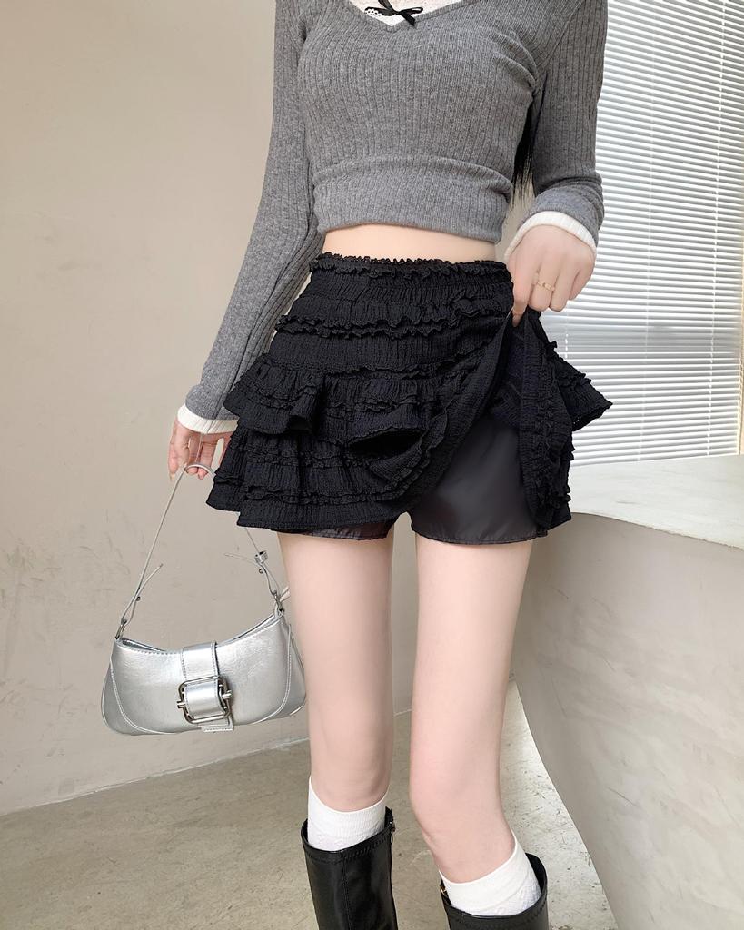 Women's Black Puffy High-Waist Ballet Skirt - Summer 2025 Fashion, Anti-Exposure