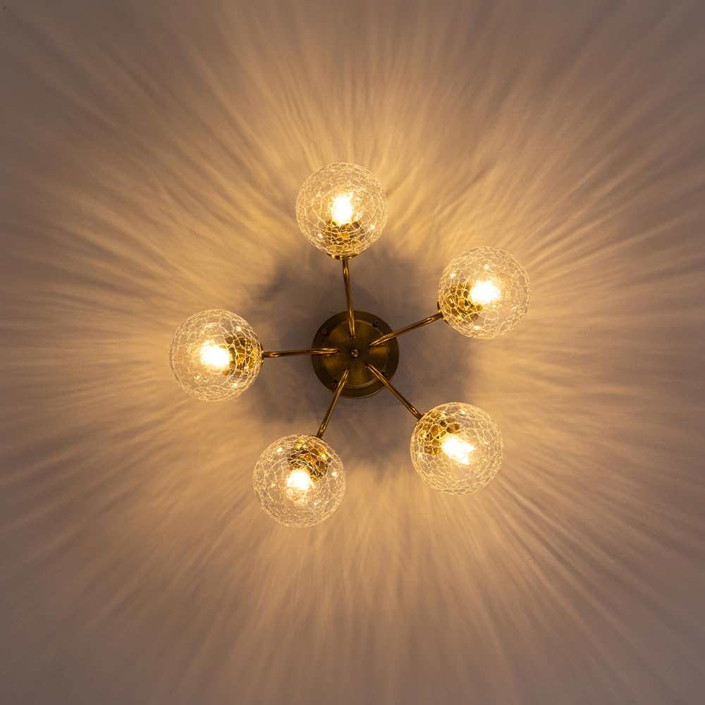 Chende Ceiling Light with Cracked Scandinavian Classic for Living Dining Antique Lighting Fixture 5-Light Glass, Style, LED, Brass, Retro, Bedroom,