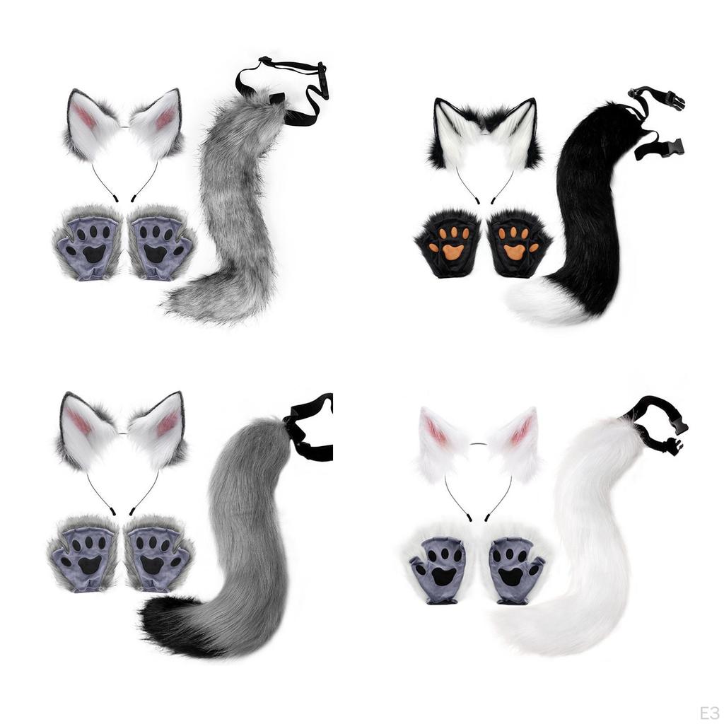4x Ears And Tail Set Anime Cosplay Gloves for Dance Women Carnival