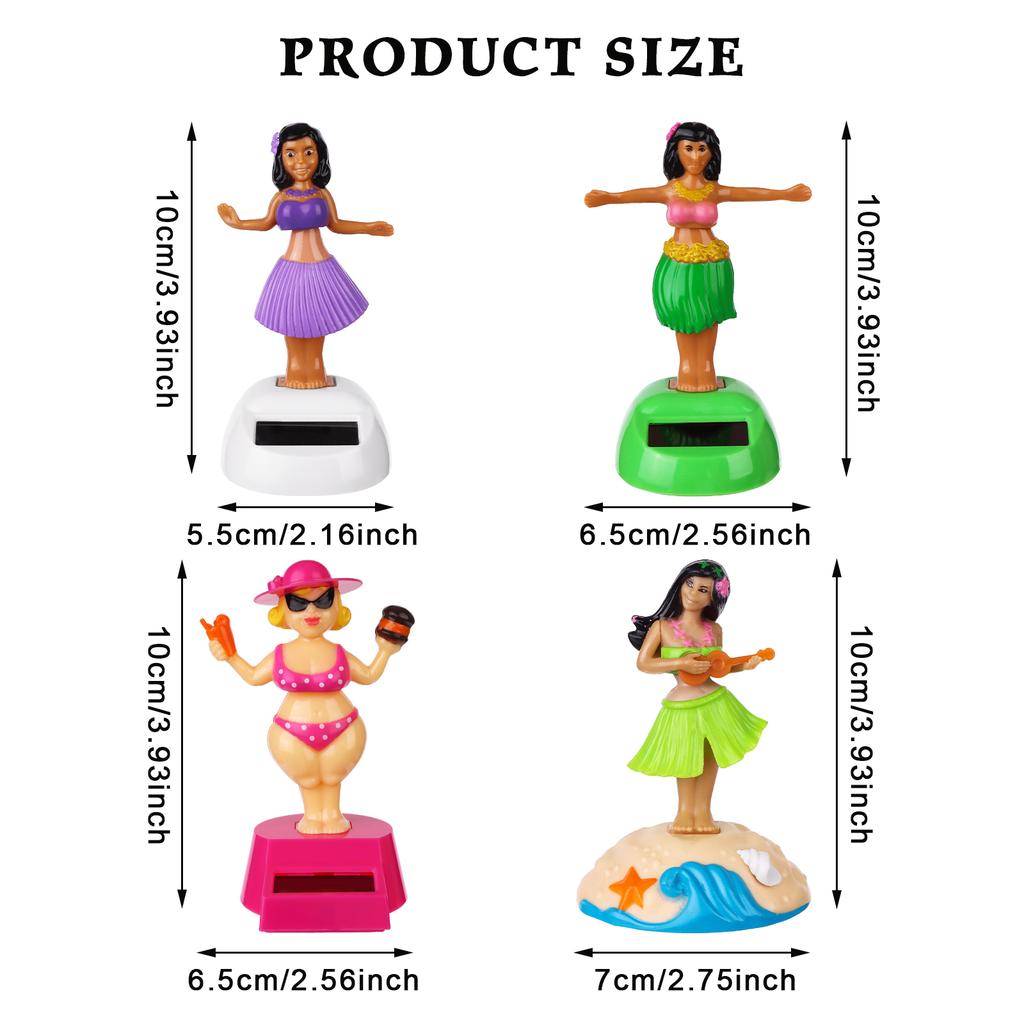 4 Pack Hawaii Girl Solar Dancing Decorative Ornaments Car Shaking Head Dancer Doll Hawaii Toy Swing Figurines Car Windowsill