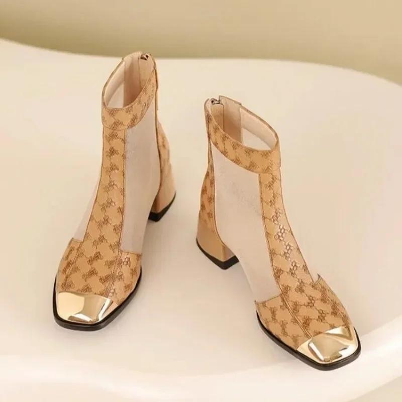 

Женские ботильоны, осенние, новые, круглые, сетчатые, полые, дышащие, с металлическим носком, модные, на низком каблуке, классные ботинки 35