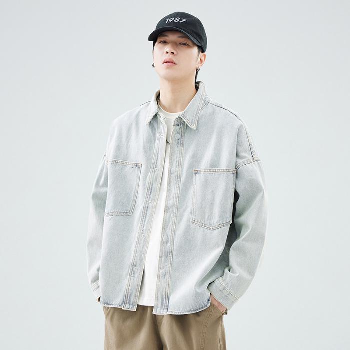 2024 Autumn/Winter Men's Loose Japanese Denim Jacket: Washed Casual Long Sleeve Shirt Style Streetwear.