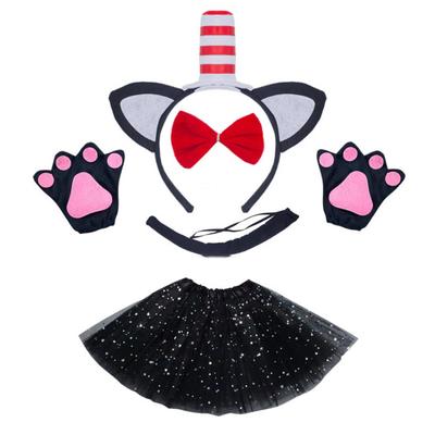 1/3/4/6 pezzi Fascia per capelli con orecchie di gatto con cappello a tubo Copricapo Kit per costumi cosplay Kit di accessori per cerchietti per capelli Bomboniere per feste