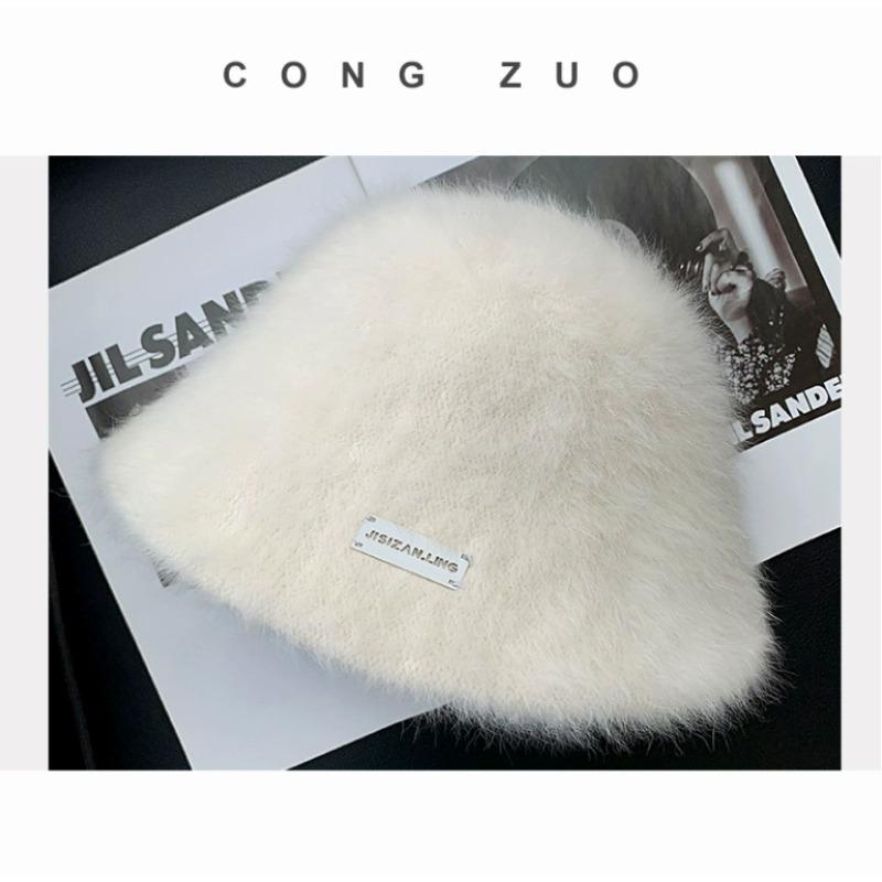 Face Rabbit Fur Bucket Hat Women Winter Warm Bucket Hat Plush Autumn and Winter Basin Hat Light Luxury Hat Women