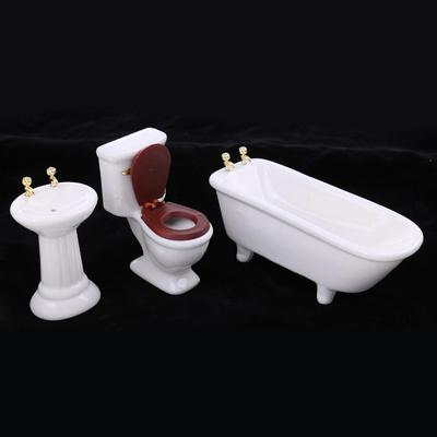 3pcs Bathroom Bathtub Set Dollhouse Miniature Furniture 1/12