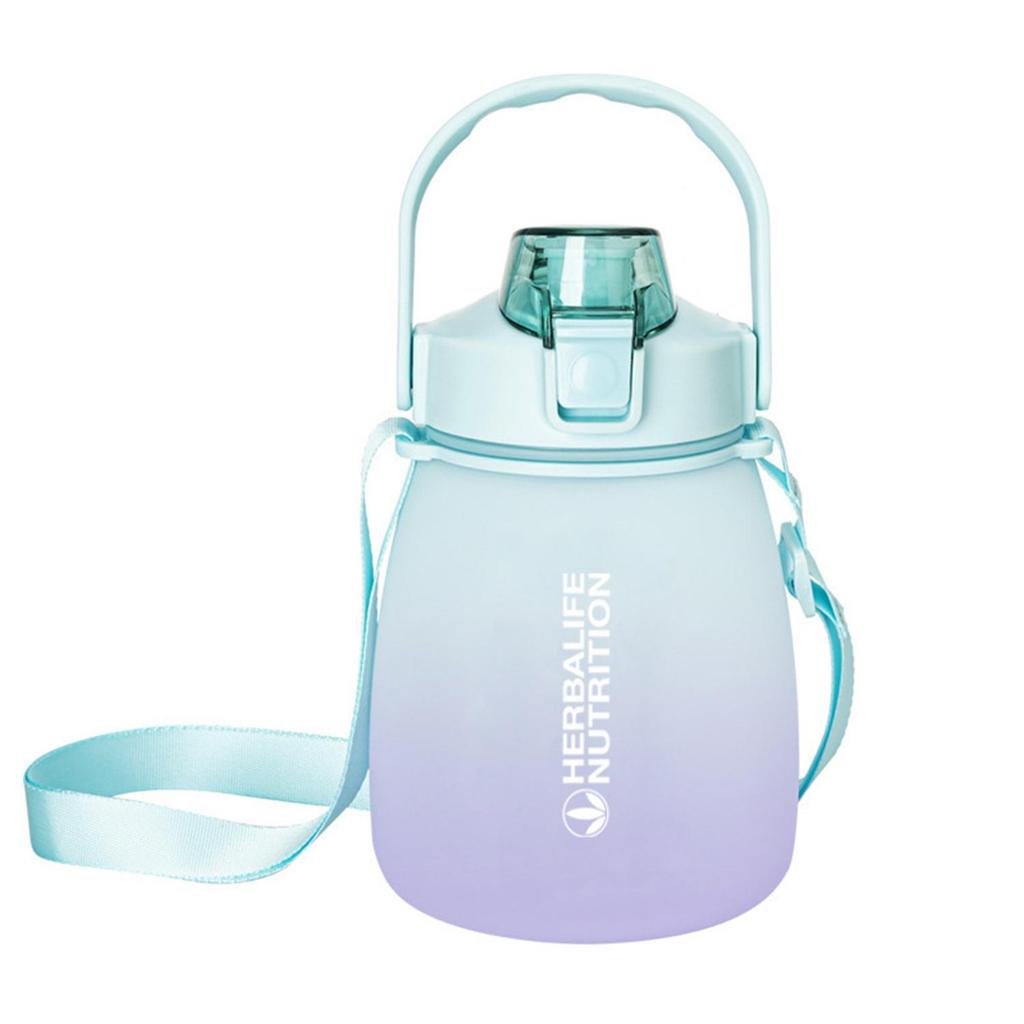 Herba-life Gradient Big Pudding Drink Cup Student Portable Strap Straw Water Cups Large-capacity Plastic Cute Water Bottle 1200ML