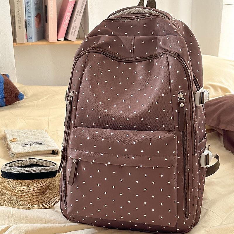 Polka Dot Lightweight Backpack for High School Girls, Simple and Trendy Design