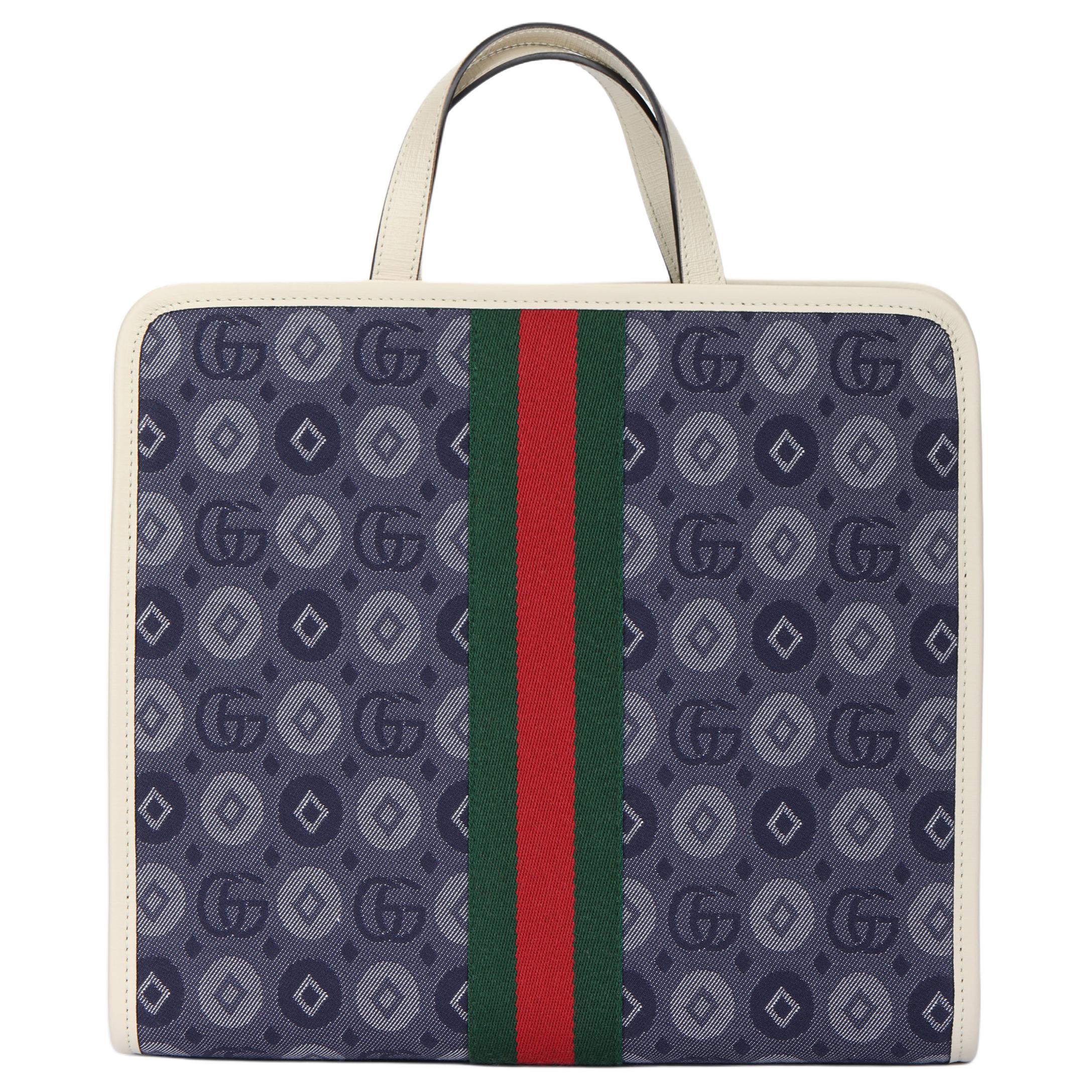 

Gucci Double G Logo Magnetic Snap Closure Geometric Jacquard Denim Tote Bag Kids Tote Bags Blue 605614-FAC38-4050 Basic Set (Bag+Dust Bag)