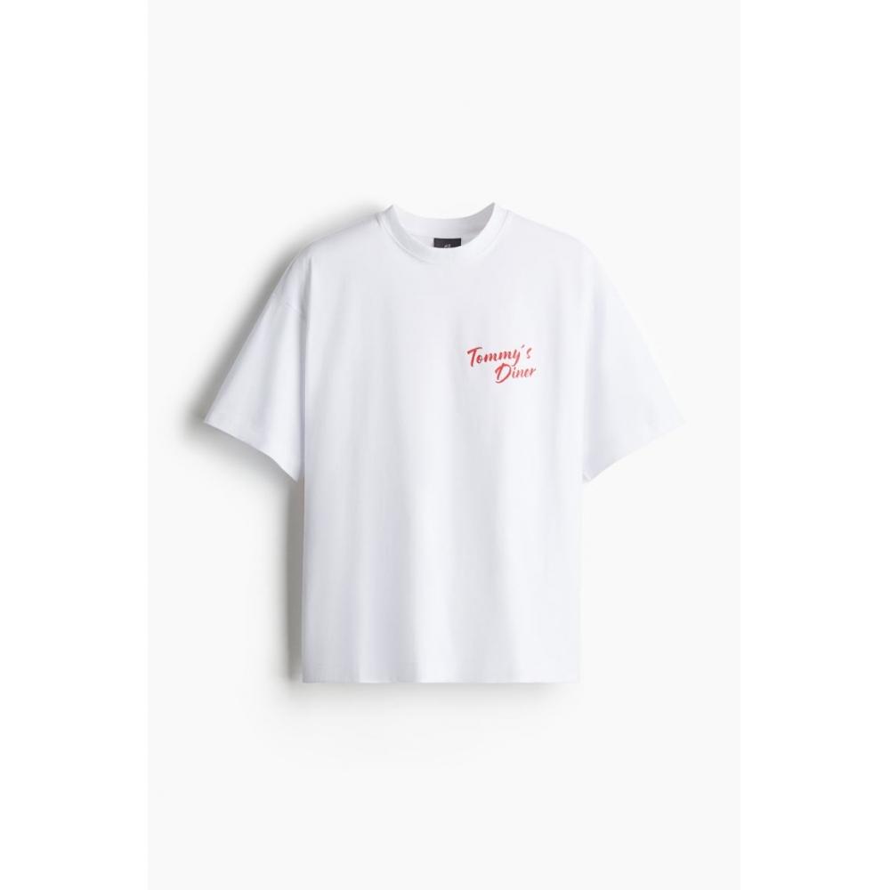 H M PrinTed T SHirT OverSized fiT wHiTe ToMMy S Diner