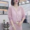 Knitted sweater with lazy style sequin hollow V-neck, loose and thin summer air conditioning protective cover, long sleeves