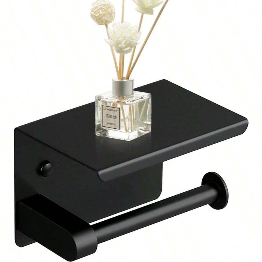 Suport Hârtie Igienică Oțel Inoxidabil Suport Rulă Hârtie cu Raft Găurire Suport Hârtie Igienică Montat pe Perete (Negru)