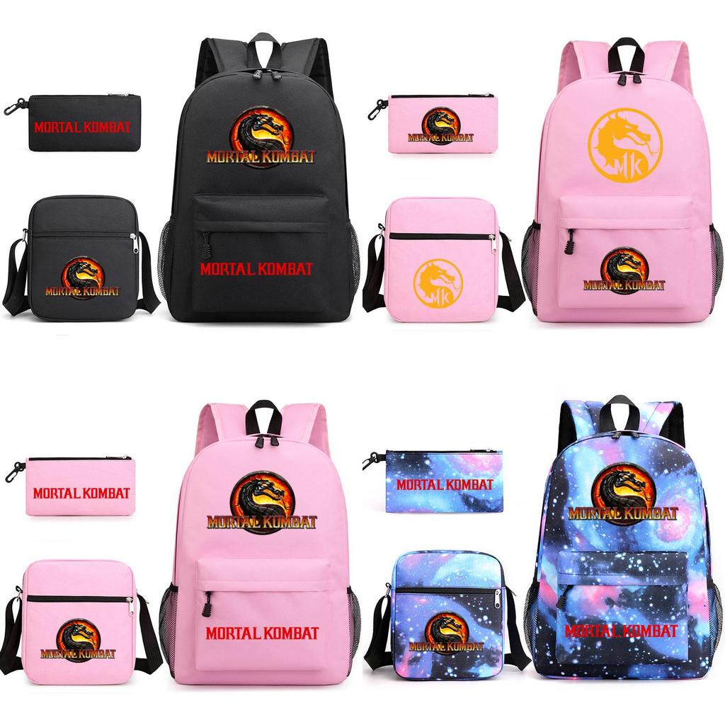 Mortal Kombat Book Bag Threepiece Set With Waterproof Oxford Fabric For Casual Travel
