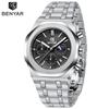 Benyar New 42mm Luxury Men's Quartz Watch PE905 Steel Strap Waterproof Luminous Chronometer Business Reloj Hombre