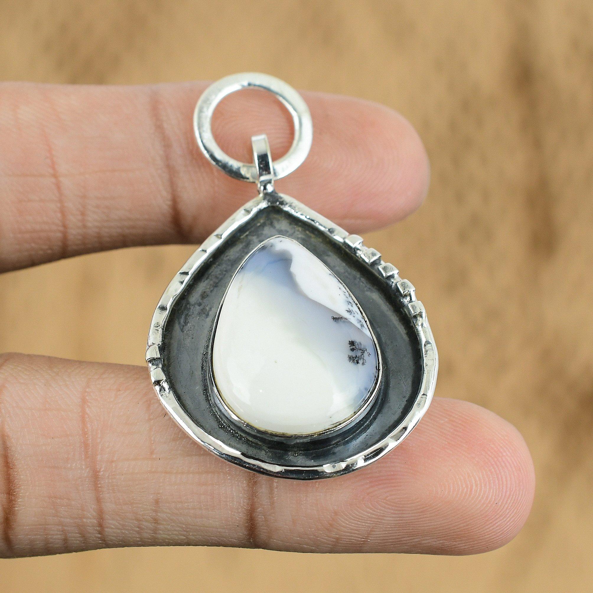 

Подарок на день рождения для нее Подвеска из натурального дендритового опала из стерлингового серебра 925 пробы