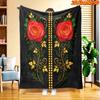 1pc 2D Flat Printing Spring And Summer New Arrival Red Rose And Golden Vine Theme Digital Print Blanket, All-Season Use, Casual Throw, 100% Polyester 